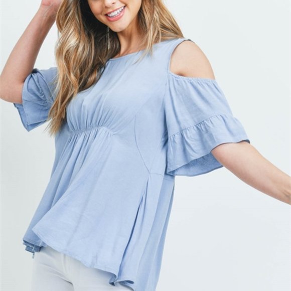 FRESH TAKE Cold Shoulder Top- Blue - Picture 3 of 5